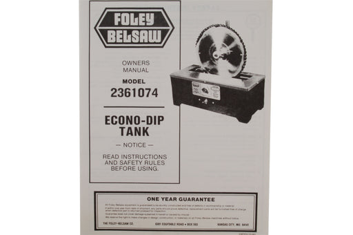 Manual for Foley-Belsaw Model 2361075 Dip Tank