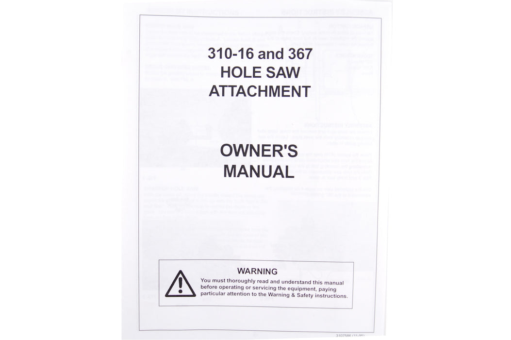 Manual for Model 3109586 Hole Saw Sharpener for 310-16 and 310