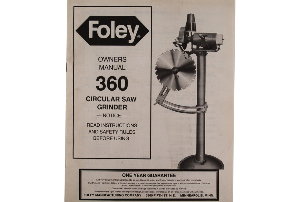 Manual for Foley-Belsaw Model 360 Grinder