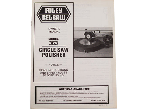 Manual for Foley-Belsaw Model 363 Saw Polisher