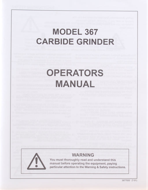 Manual for Model 367 Carbide Grinder