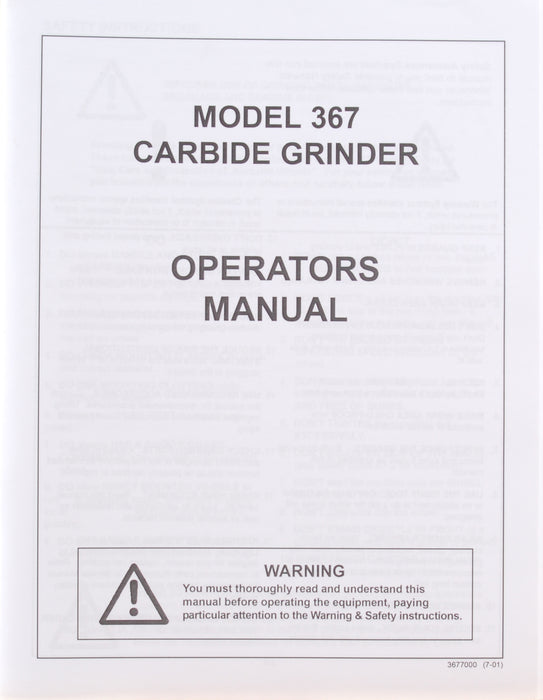 Manual for Model 367 Carbide Grinder