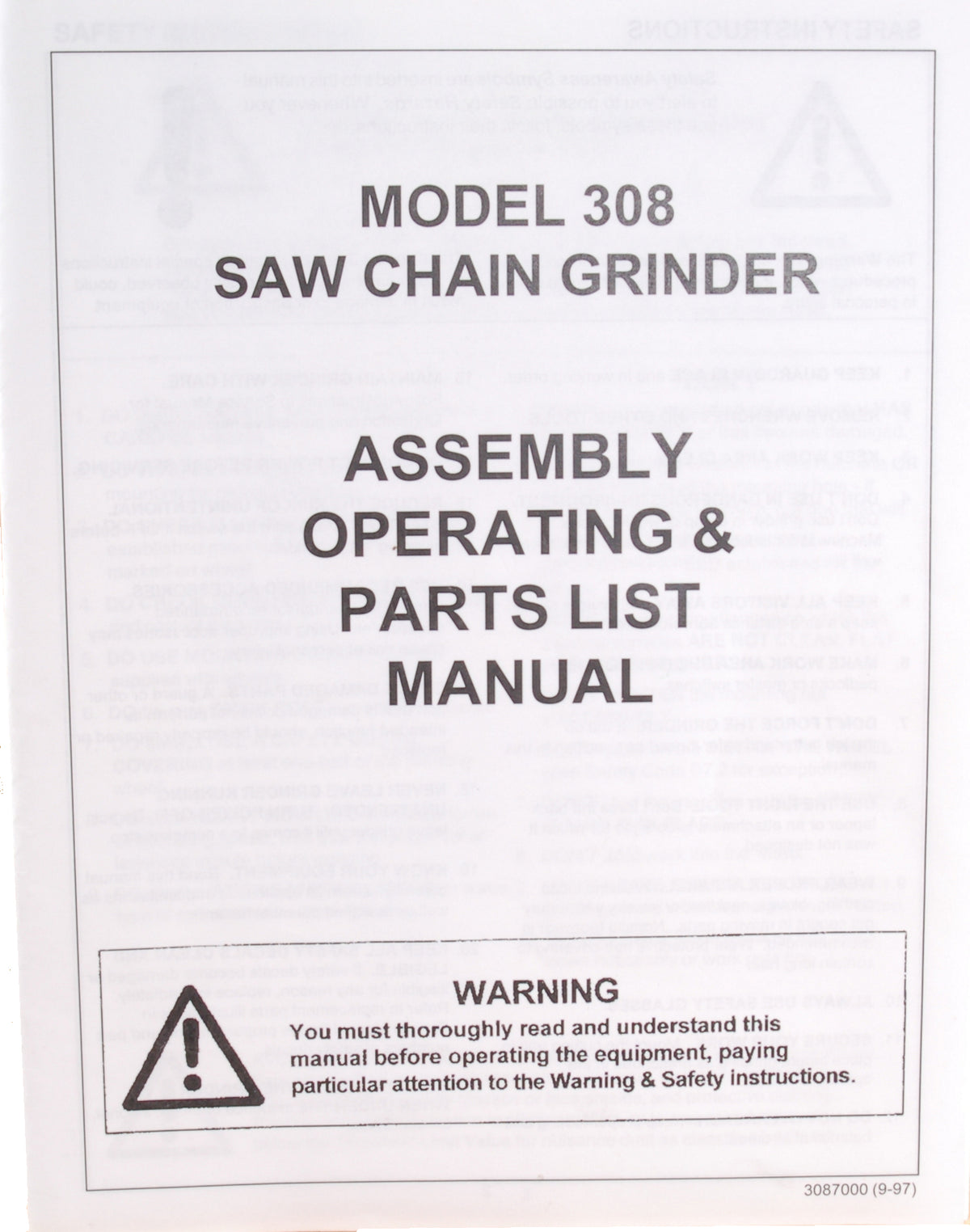 Manual for Model 308 Chain Grinder — Sharpening Supplies