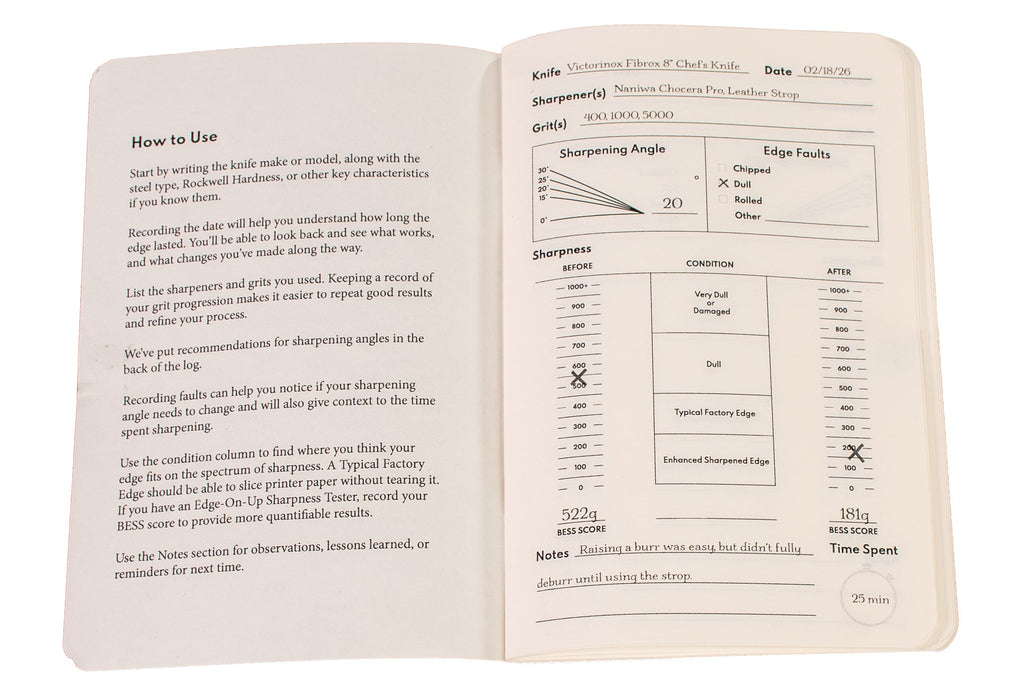 Sharpening Logbook Inside Instructions